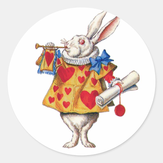 ALICE'S WHITE RABBIT IN WONDERLAND CLASSIC ROUND STICKER (Front)