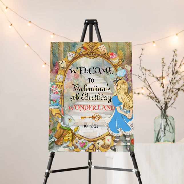 Alice's Wonderland Birthday Tea Party Welcome Sign (In Situ (Stand))