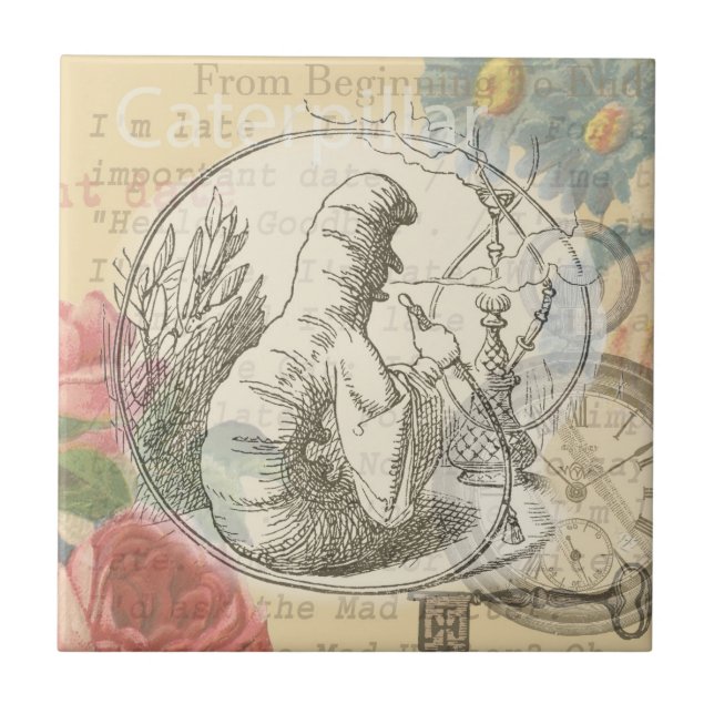 Alice's Wonderland Caterpillar: Original Tenniel  Ceramic Tile (Front)