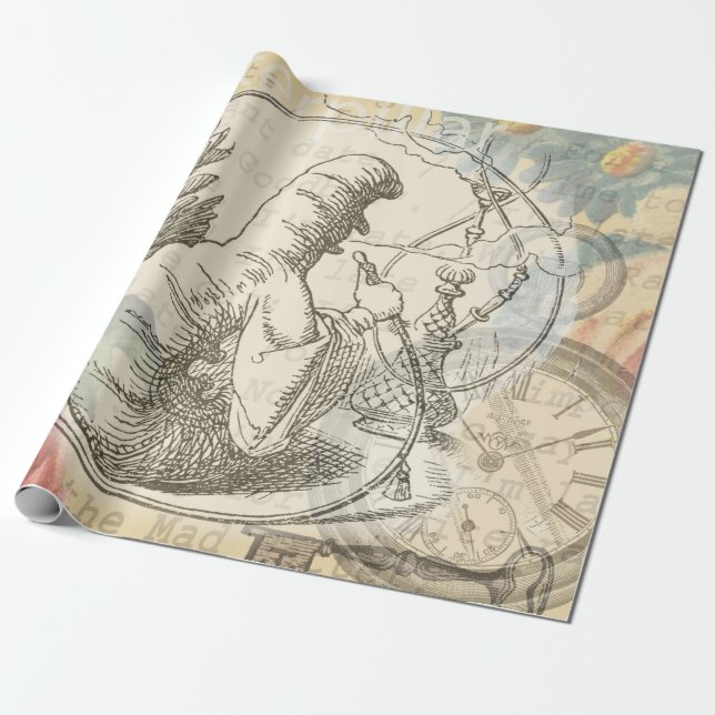 Alice's Wonderland Caterpillar: Original Tenniel  Wrapping Paper (Unrolled)