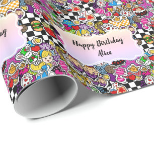 Alice's Wonderland Mad Hatter Tea Party INVITE Wrapping Paper