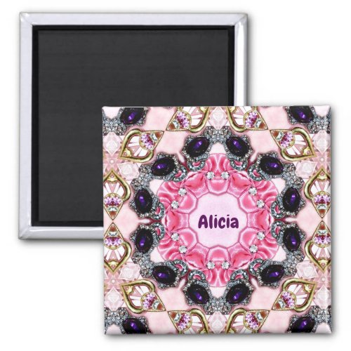 ALICIA  Personalized  Pink and Purple Pattern   Magnet