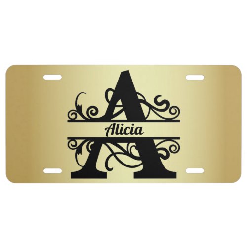 Alicias Golden Monogram License Plate