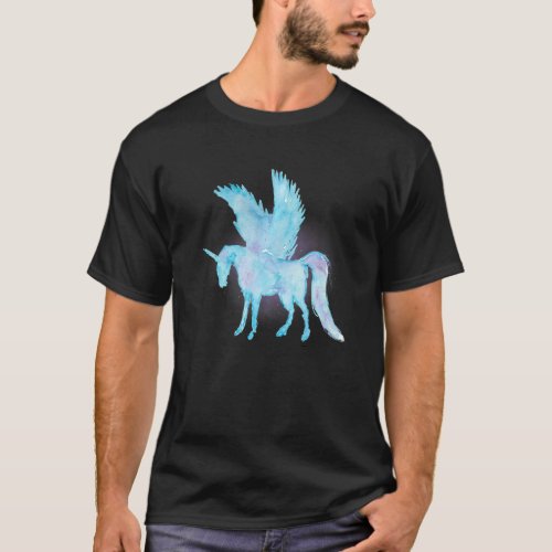 Alicorn Pegasus Watercolor Fantasy Mythical Mystic T_Shirt