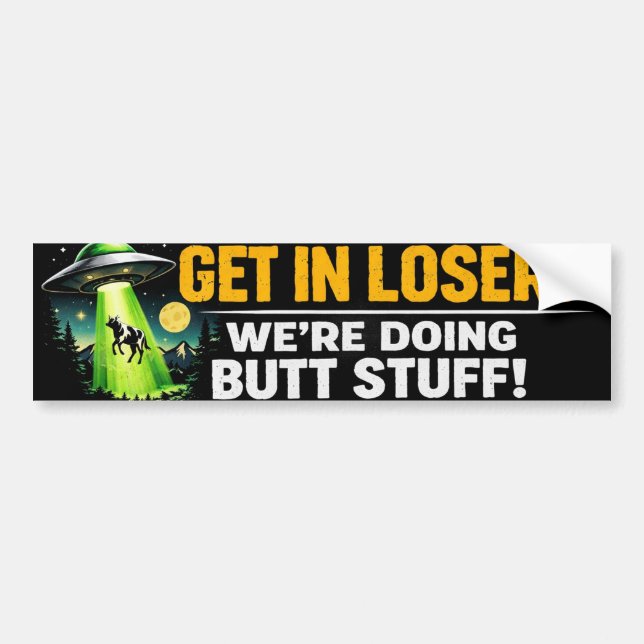 “Alien Abduction Bumper Sticker – Funny UFO Cow ‘G (Front)