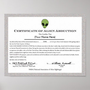 Alien Abduction Certificate Poster