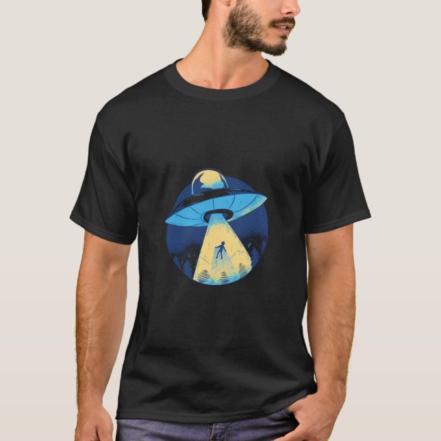 Alien Abduction Design With A Ufo Abducting A Huma T-Shirt (Front)
