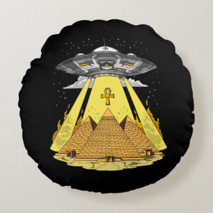 Alien Abduction Egyptian Pyramids Ancient UFO Round Pillow