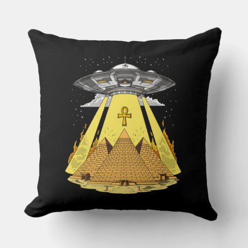 Alien Abduction Egyptian Pyramids Ancient UFO Throw Pillow