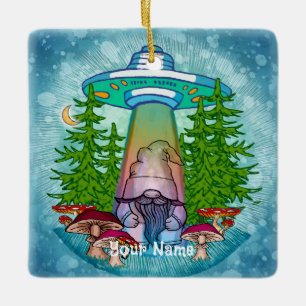 Alien abduction gnome ceramic ornament