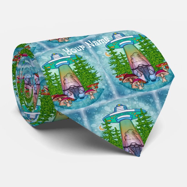 Alien abduction gnome  neck tie (Rolled)