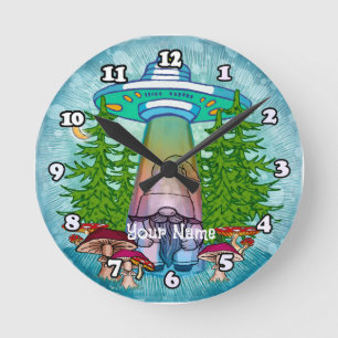 Alien abduction gnome round clock