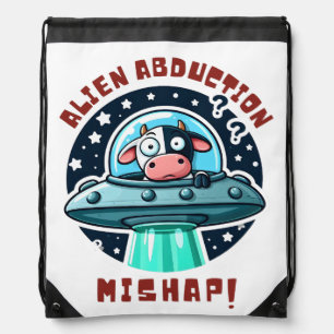 Alien Abduction Mishap Cartoon Funny Cow Drawstring Bag