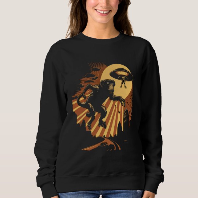 Alien Abduction Monkey Ape UFO Spaceship Extraterr Sweatshirt (Front)