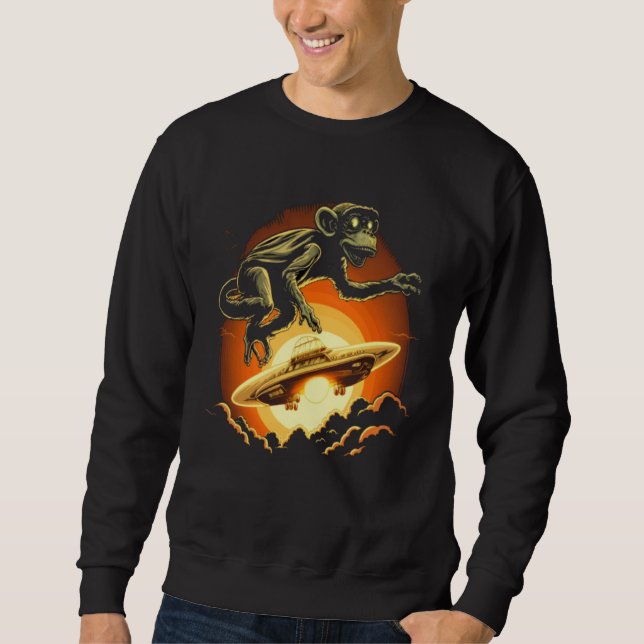 Alien Abduction Monkey Ape UFO Spaceship Extraterr Sweatshirt (Front)