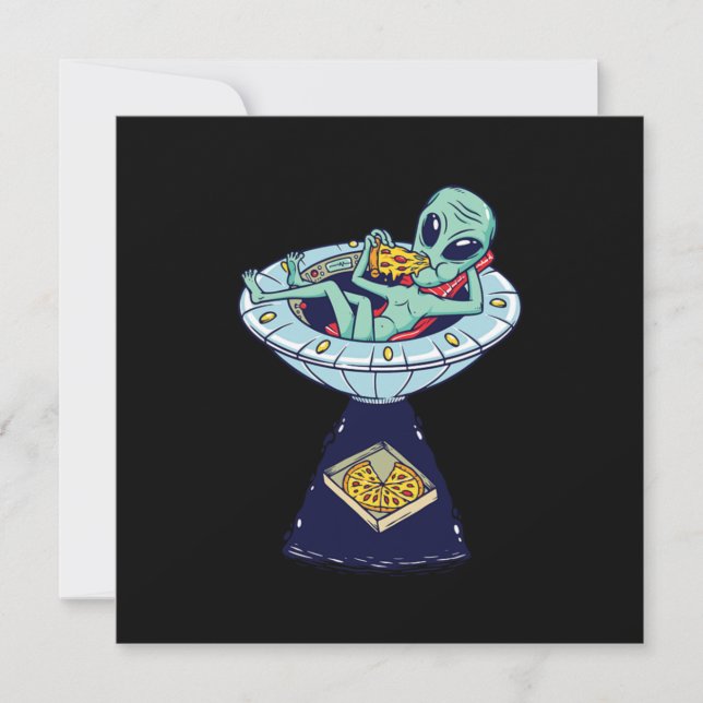 Alien Abduction Pizza UFO Flying Saucer Aliens Gif Invitation (Front)