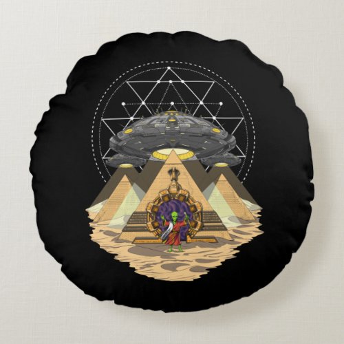 Alien Abduction Space Annunaki Egyptian Pyramids Round Pillow