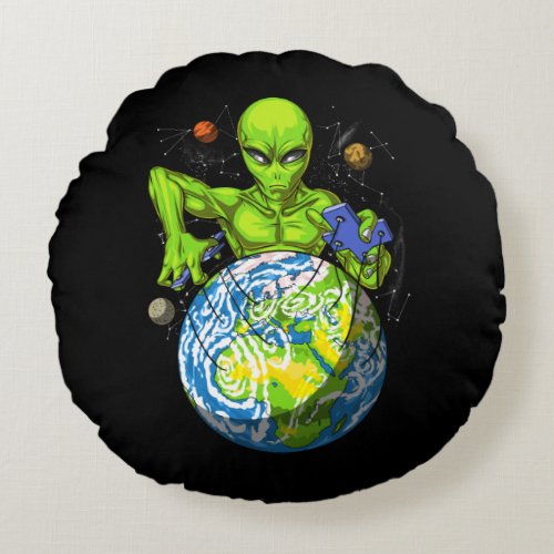 Alien Abduction Space Planet UFO Conspiracy Round Pillow