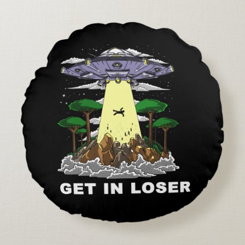 Alien Abduction Space UFO Conspiracy Round Pillow