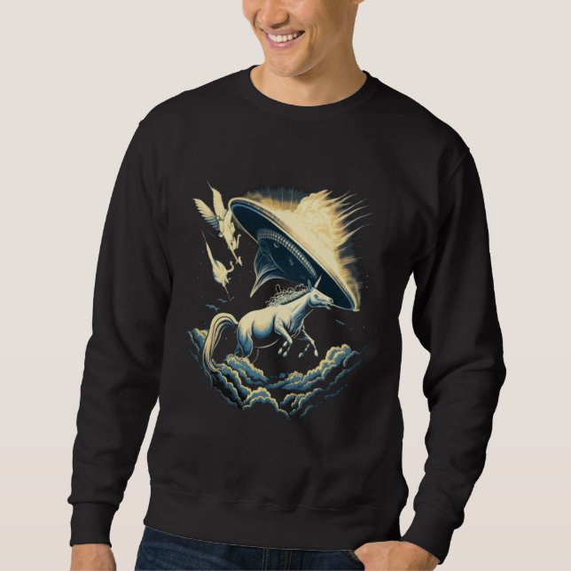 Alien Abduction Unicorn UFO Spaceship Extraterrest Sweatshirt (Front)