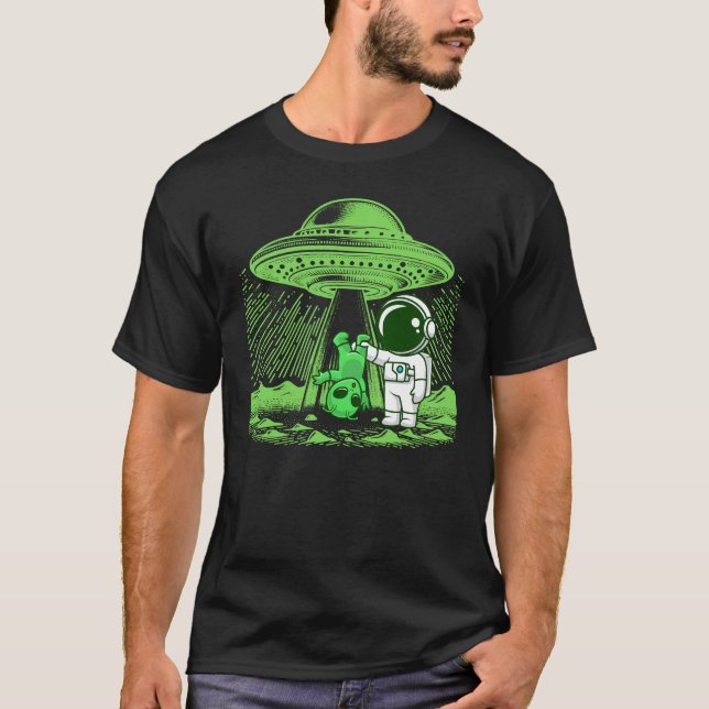 Alien Abduction with Cartoon Astronaut T-Shirt (Front)