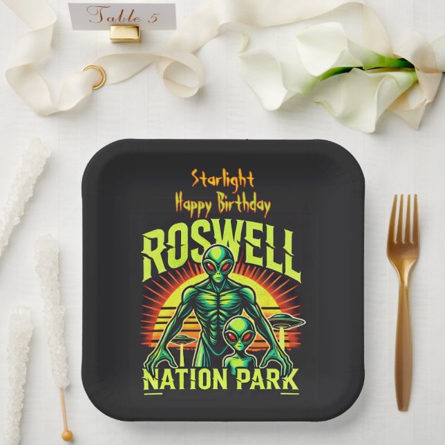 Alien Adventures Start Here in Roswell! Paper Plates (Wedding)