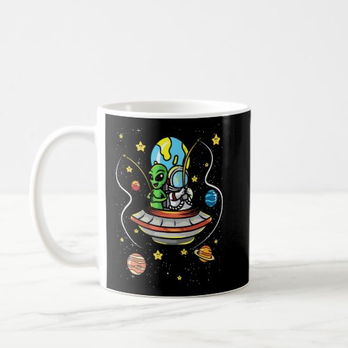Alien And Astronaut Fishing In Spaceship Stars Pla Coffee Mug