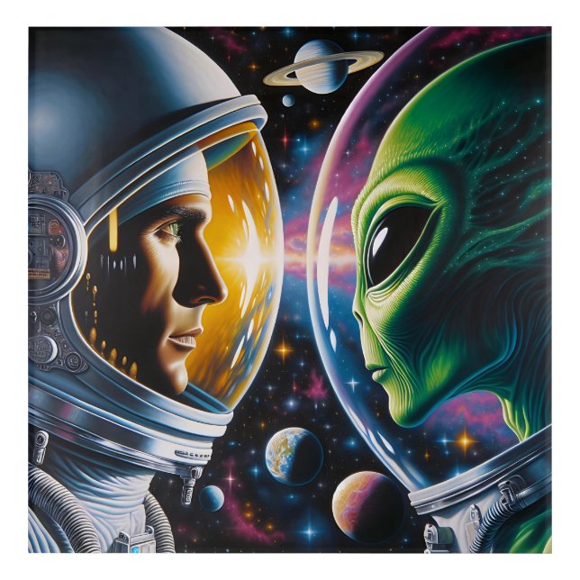 Alien and Astronaut in Space  Acrylic Print (Front)