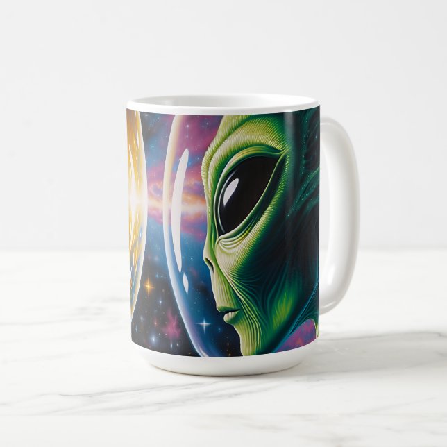 Alien and Astronaut in Space  Coffee Mug (Front Right)
