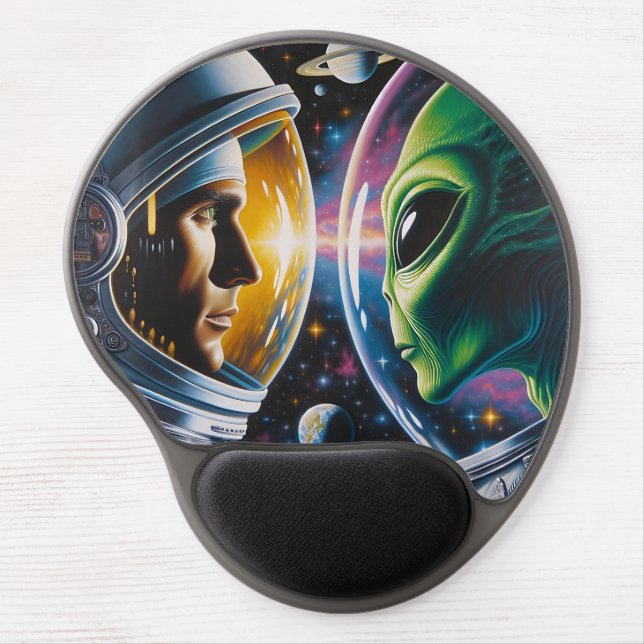 Alien and Astronaut in Space  Gel Mouse Pad (Front)