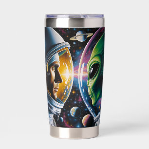 Alien and Astronaut in Space  Insulated Tumbler