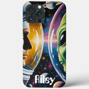 Alien and Astronaut in Space Personalized iPhone 13 Pro Max Case