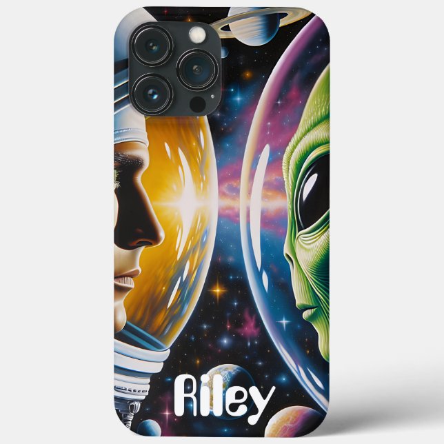 Alien and Astronaut in Space Personalized Case-Mate iPhone Case (Back)