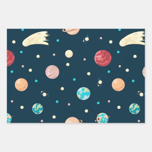 Alien and Astronaut in Space theme Wrapping Paper Sheets