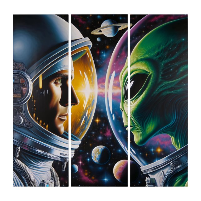 Alien and Astronaut in Space  Triptych (Front)