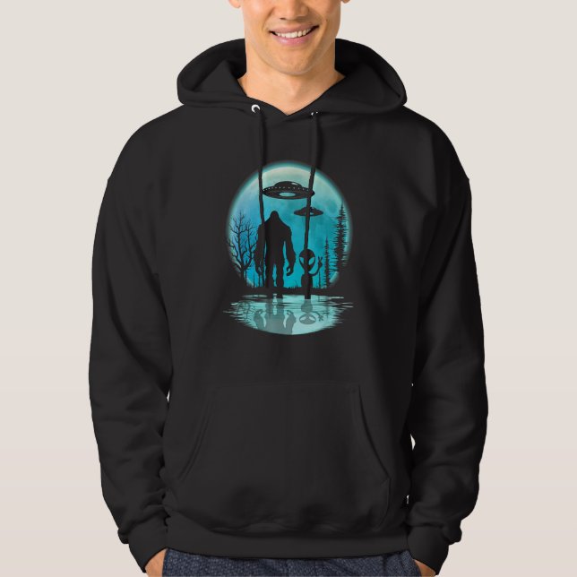 Alien And Bigfoot Moon Hoodie (Front)