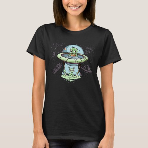 Alien And Cat Funny Cat Selfie With Alien Vintage T_Shirt
