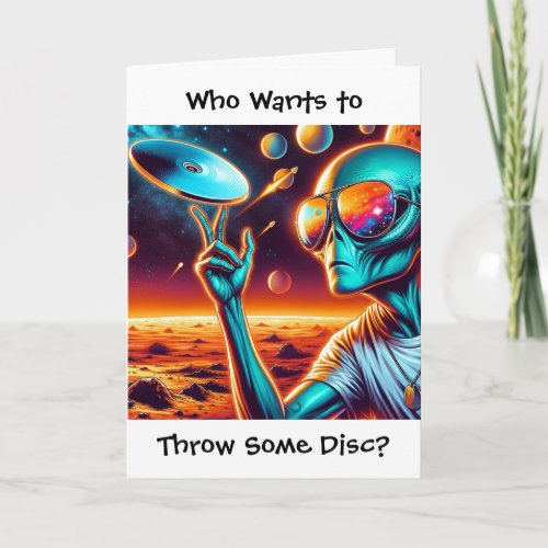 Alien and Disc Golf Themed Birthday Card