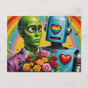 Alien and Robot Couple Postcard