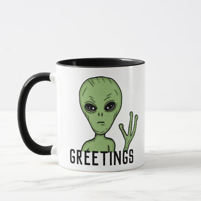 Alien and UFO Greetings Mug (Left)