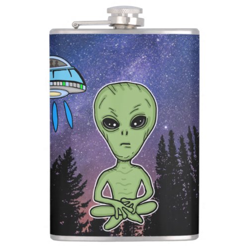 Alien and UfO on Starry Night Flask