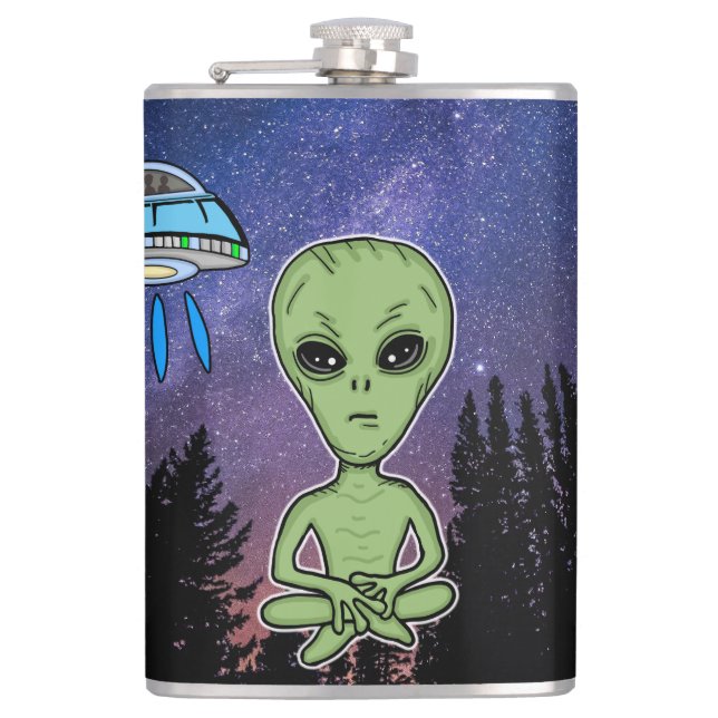 Alien and UfO on Starry Night Flask (Front)