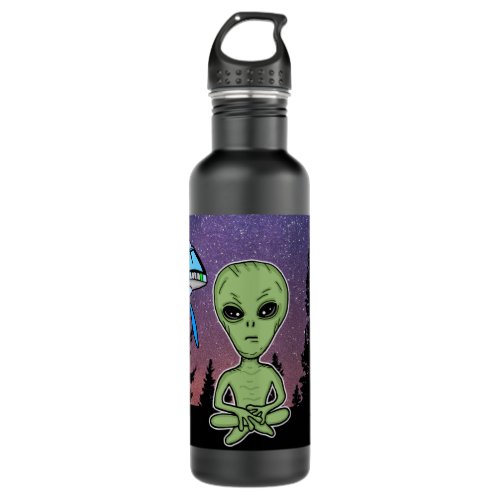 Alien and UfO on Starry Night   Stainless Steel Wa Stainless Steel Water Bottle