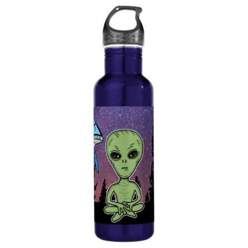 Alien and UfO on Starry Night  Stainless Steel Water Bottle