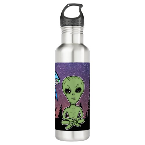 Alien and UfO on Starry Night   Stainless Steel Water Bottle
