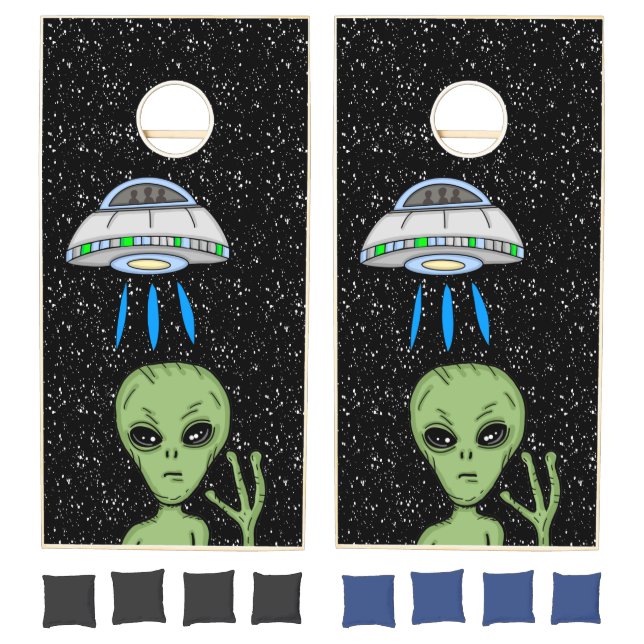 Alien and UFO starry black background Cornhole Set (Set)