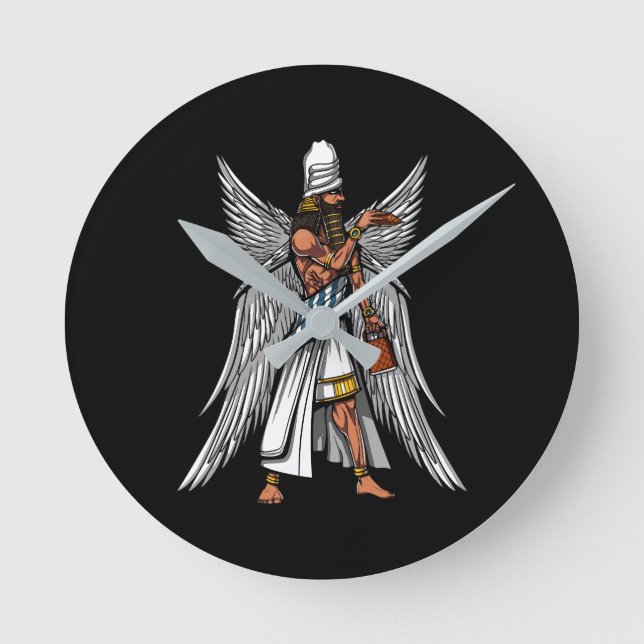 Alien Anunnaki God Ancient Sumerian King Round Clock (Front)