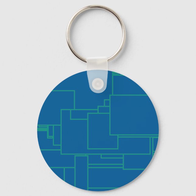 Alien art architecture squares abstract blue maze keychain (Front)