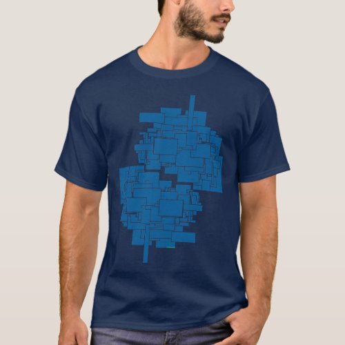Alien art architecture squares abstract blue maze  T_Shirt