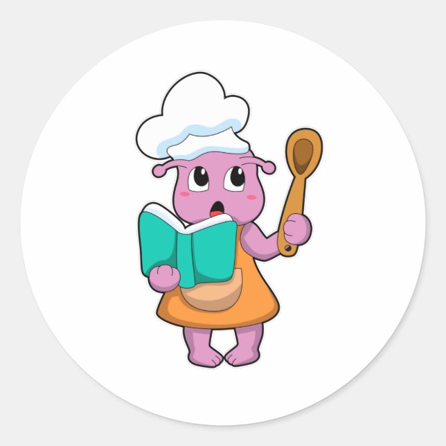 Alien as Cook with Cookbook Classic Round Sticker (Front)